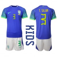 Brasilien Thiago Silva #3 Udebanesæt Børn VM 2022 Kortærmet (+ Korte bukser)